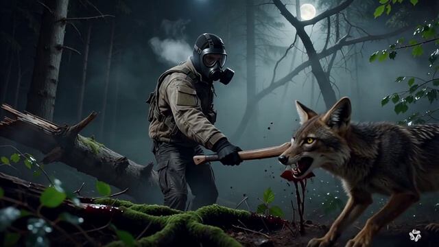 Сталкер убивает шакала топором. Сгенерировано китайским ии бесплатно для игры StelsSer-Zone of chang смотреть онлайн