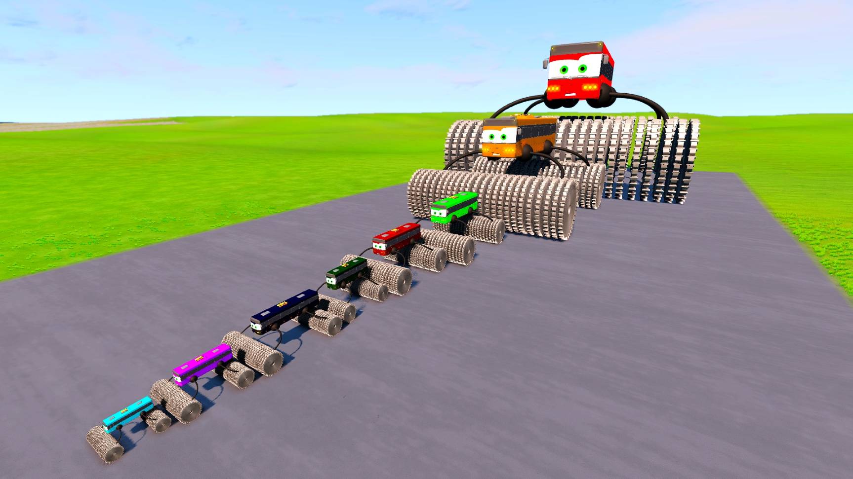 Большой и маленький автобус Молния Маккуин против поездов | BeamNG.drive смотреть онлайн