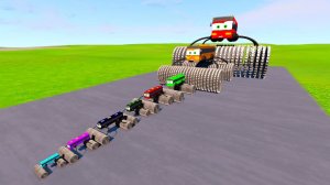 Большой и маленький автобус Молния Маккуин против поездов | BeamNG.drive