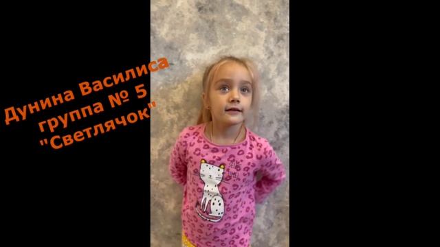 Видео-акция «Мой любимый воспитатель»
Дунина Василиса, группа 5 «Светлячок» смотреть онлайн