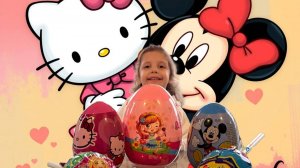 Распаковка гигантских яиц Hello kitty , Mickey Mouse и гигантских chupa chups