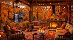 Осень у водопада 🍂 Джаз, камин и уютный вечер с природой 🎷🔥🌊