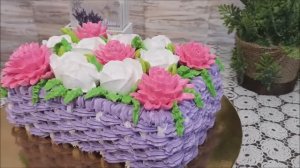 Торт КОРЗИНА С ЦВЕТАМИ домашний торт квадратный торт украшение Как украсить торт кремом