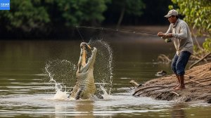 Ловил рыбу, а поймал крокодила! Редкие моменты снятые на камеру!