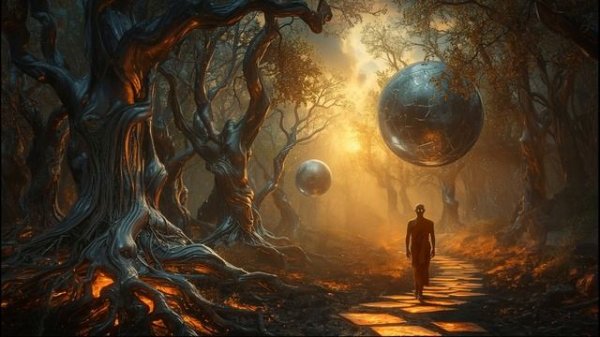 Alien Forest of Metallic Trees 🌳 2-Hour Surreal Ambience | Liquid Silver Spheres | Glowing Monk