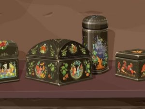 Петрушка и шкатулки Палеха