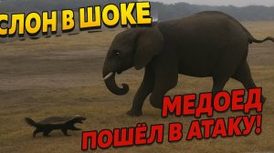 Слон в шоке: медоед пошёл в атаку!