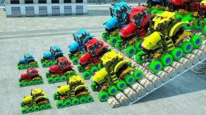 Большой грузовик-монстр и маленький трактор против большого грузовика-монстра и маленьких пожарных м