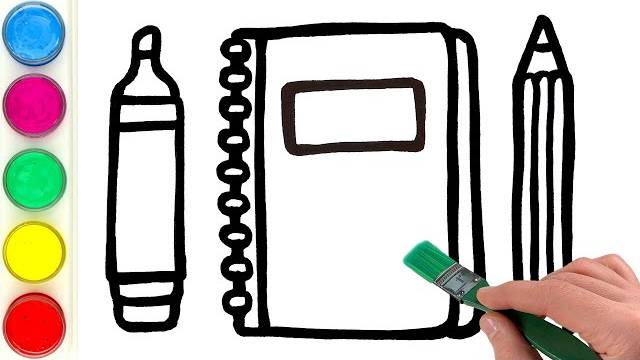 Рисуем и раскрашиваем учебные принадлежности. Детям и начинающим смотреть онлайн