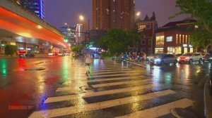 🇨🇳 Шанхай, Китай - вечерний дождь в центре города, 2025