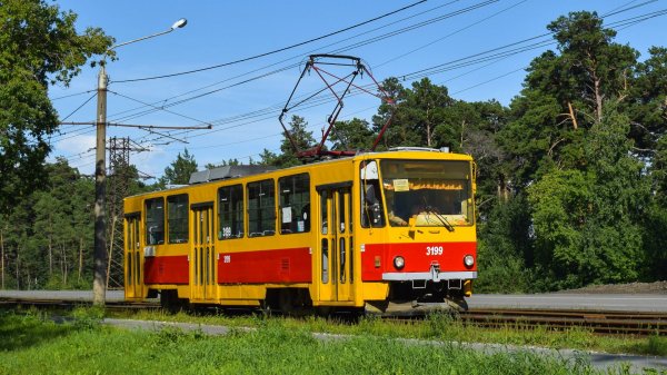 Трамвай Tatra T6B5SU-3199. Покатушки с приколами по Барнаулу. Звук родного преобразователя.
