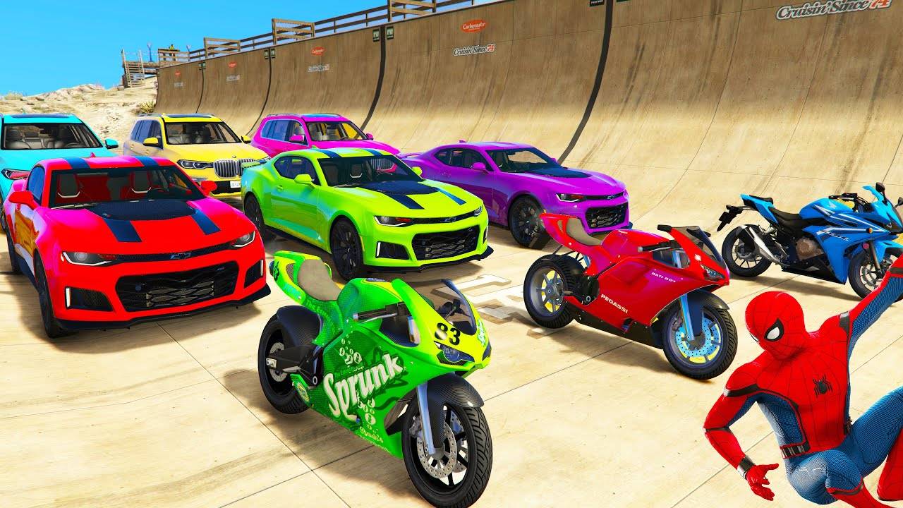 ЧЕЛОВЕК-ПАУК МАШИНКИ ЦВЕТНОЙ БЛОК МОРСКАЯ РАМПА ПРЫЖОК Вызов! Эпичная новая гонка с трюками