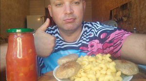 МУКБАНГ макароны с котлетами и лечо/ОБЖОР/завтрак