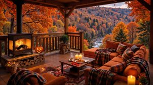 Осенний вечер у камина 🍁 Релакс с видом на горы и реку 🔥🌲