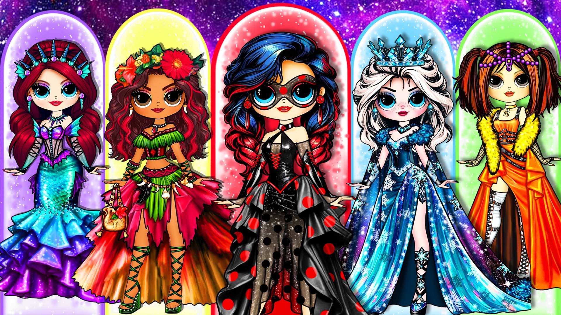 Ледибаг, Эльза, Моана, Ариэль, Рапунцель  стали Плохими Принцессами - Бумажные Куклы и Сюрпризы