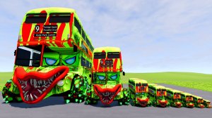Big and small monster bus on giant wheels vs trains | BeamNG.Drive