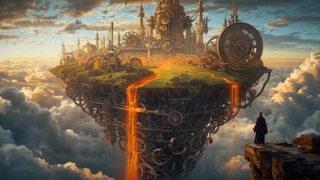 Floating Clockwork Island ⚙️ 2-Hour Steampunk Ambience ｜ Rivers Of Molten Gold ｜ Reality Fractures