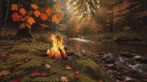 Уютный костер на берегу реки 🔥 Атмосфера осеннего леса 🍂Шум реки и потрескивание огня