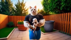 Папа кот сидит с котенком