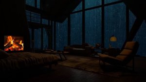 Ночной дождь и камин в деревянной хижине 🌧️ Глубокая атмосфера сна 🔥 Без разговоров