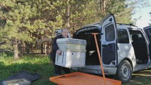 Привёз ульи Дадан с пчёлами очень тяжёлая работа их выгрузить по сравнению с ульями-лежаками