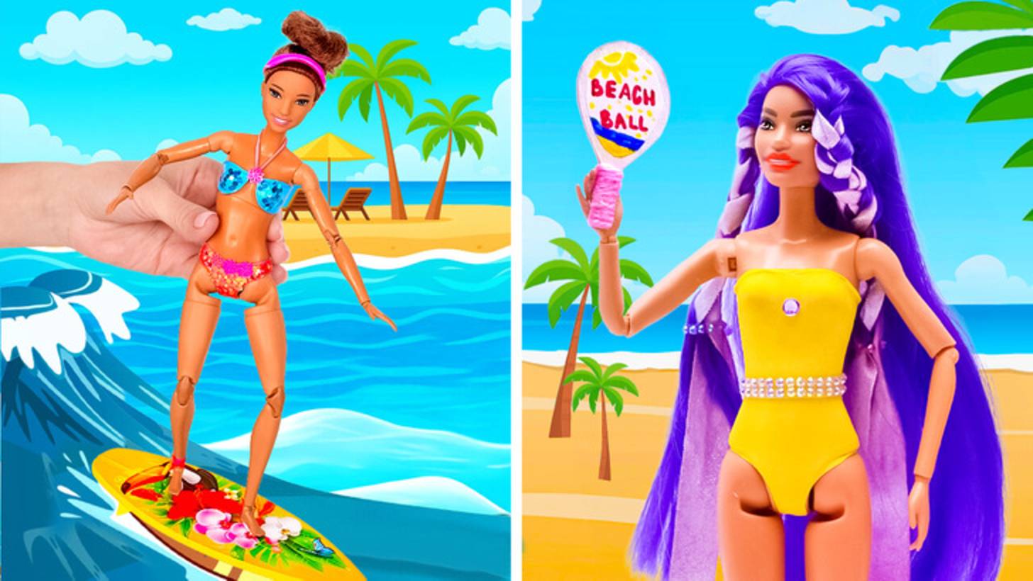 Идеальный день на пляже для Барби 🏖️ Без похода в магазин! 🧁🎾✨ смотреть онлайн