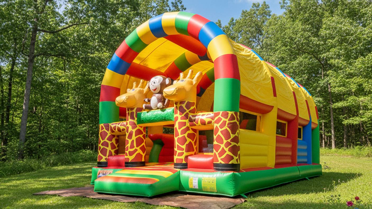 Коммерческий надувной батут «Страна Сафария 3» с крышей, 10x5x5 м смотреть онлайн