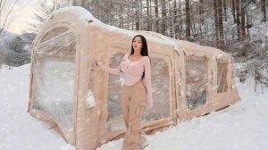 Кемпинг в снегу❄️с 2-комнатной надувной палаткой | Лагерь ASMR