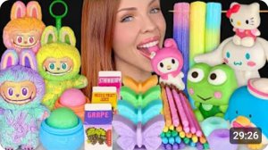 ASMR MUKBANG, Pastel Food, Съедобный Лабубу, Hello Kitty, My Melody, Purin, Tuxedo