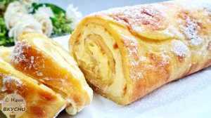 Рулет с кремом за 5 минут работы! ПРОСТО Смешиваю и ВЫЛИВАЮ тесто на противень!