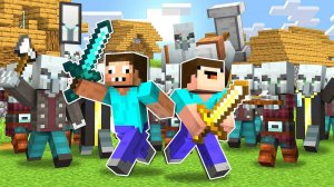 НУБ И ПРО ЗАЩИЩАЮТ ДЕРЕВНЮ ЖИТЕЛЕЙ ОТ МЕГА РЕЙДА В МАЙНКРАФТ ! НУБИК И ТРОЛЛИНГ ЛОВУШКА MINECRAFT