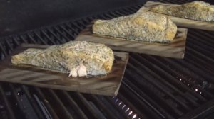 ЛОСОСЬ НА КЕДРОВОЙ ДОСКЕ СО СЛИВОЧНЫМ  СОУСОМ ИЗ СЫРА ДОР БЛЮ!) В ГАЗОВОМ ГРИЛЕ PRIMELINER!)