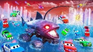 Грузовик-монстр-акула атакует город! Полицейские машины гоняются за волшебным шаром | Hero Cars Resc
