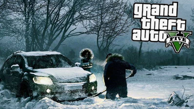 Я играю в GTA 5 зимой! Это так круто кататься по заснеженным дорогам Лос-Сантоса. смотреть онлайн