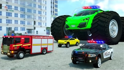 СПОРТИВНЫЙ АВТОМОБИЛЬ-МОНСТР и полицейская машина! - Большие колеса на спортивном автомобиле смотреть онлайн