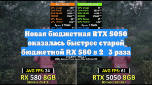 Новая бюджетная RTX 5050 оказалась быстрее старой бюджетной RX 580 в 2‑3 раза