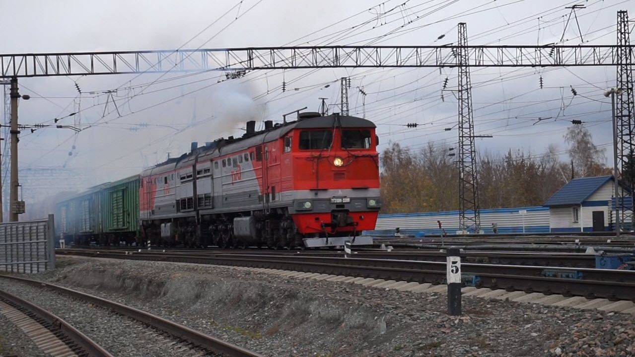 Тепловоз 2ТЭ10М-3389 с приветливой бригадой. Звук 10Д100. смотреть онлайн