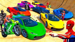 Спортивные машинки и мотоциклы для детей. Человек-паук и супергерои для детей. Мультики про машинки.