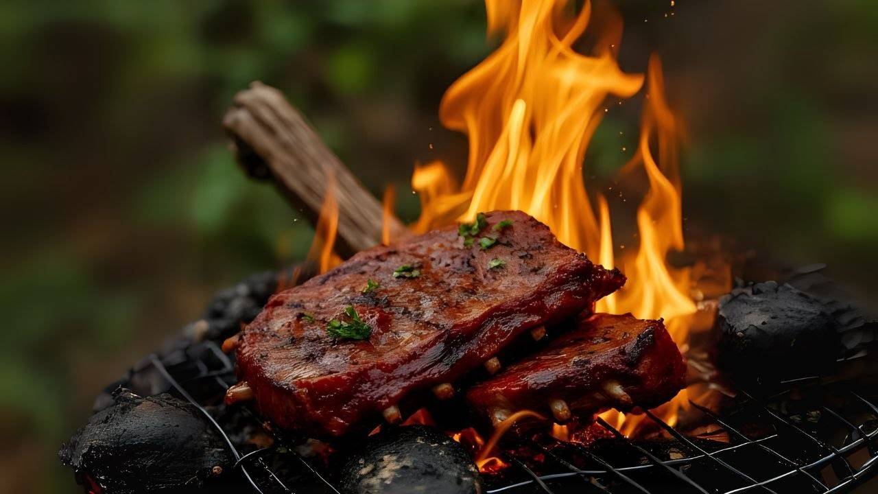 Медленно приготовленные говяжьи ребрышки в золе ｜ ASMR смотреть онлайн