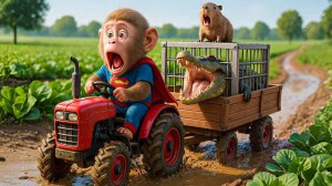 Мультики для детей. Приключения обезьянки, на обезьянку напал крокодил, мультфильм детям