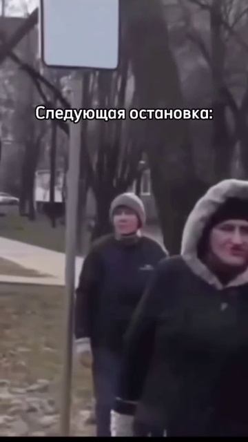 бабушки выходят на остановке в автобус.