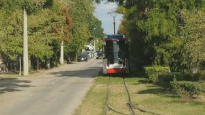 Узкоколейный трамвай в Евпатории (Крым, Россия).