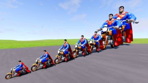 Большой и маленький  Супермен на мотоцикле против поезда | BeamNG.Drive