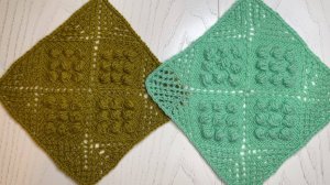 Квадратный мотив спицами "Рельефные Шишечки" | Пошаговый МК для начинающих | 17 см для пледа