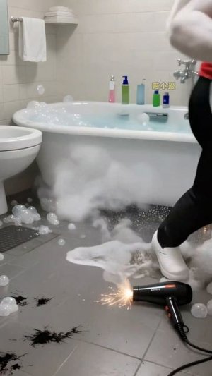 Мама-кошка уронила фен в ванну, и котёнок оказался в опасности! #кошечка #план по выведению питомца