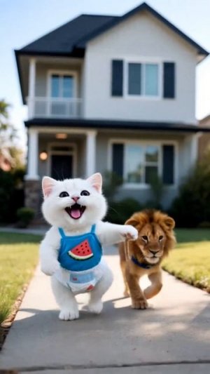 Маленькая кошка воспитывает льва