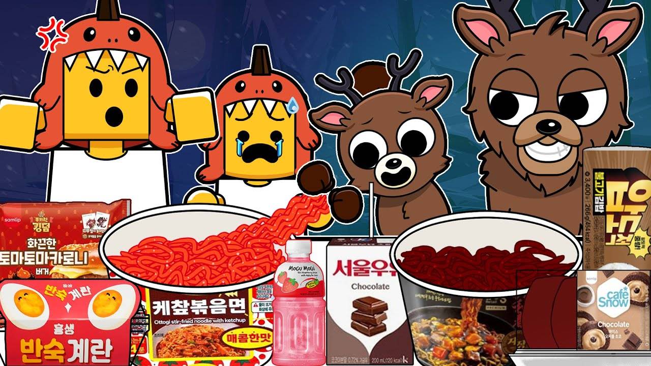 Динозаврик ПРОТИВ Оленя (+Малыш) В круглосуточном магазине МУКБАНГ | Анимация 