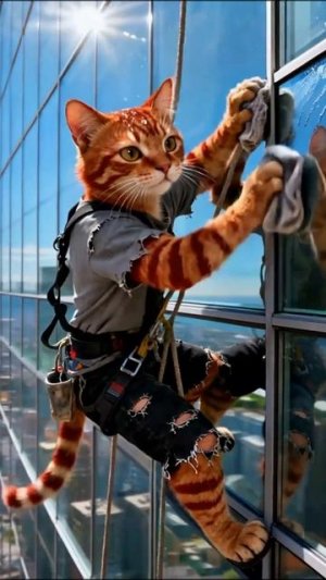 Кот усердно трудился