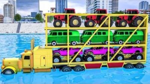 Гигантский КАМАЗ перевозит автомобили 🚒 🚔 🚑 АВТОМОБИЛИ и МОТОЦИКЛЫ с ГРУЗОВИКОМ-МОНСТРОМ и полице