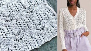 Кружевной узор спицами для вязания джемпера, палантина,  летнего топа